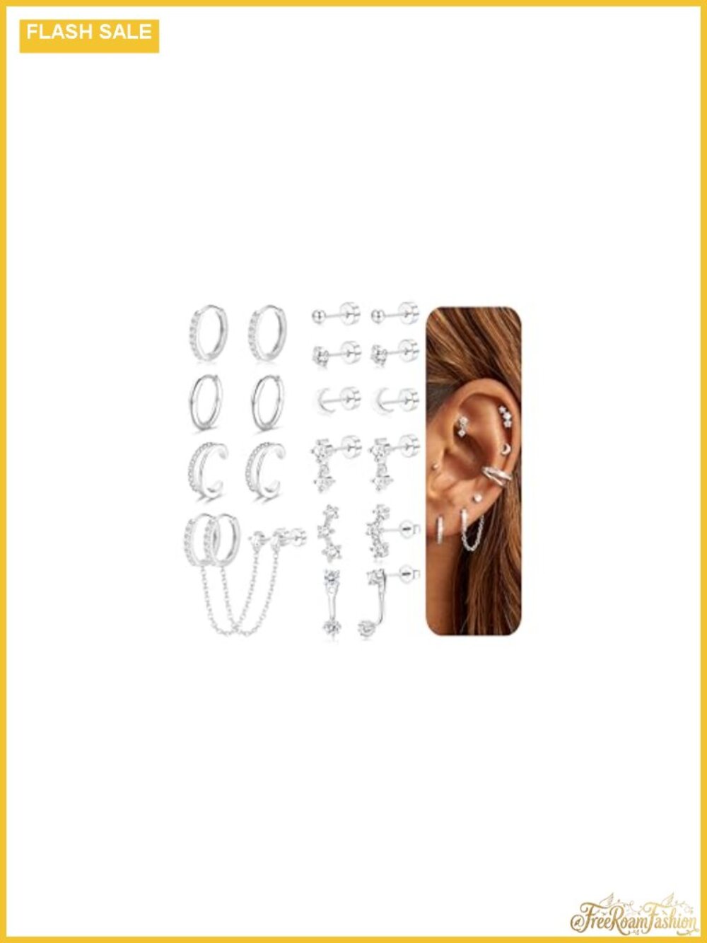 14K Gold Plated Earring Set Hypoallergenic Cartilage Studs Hoops